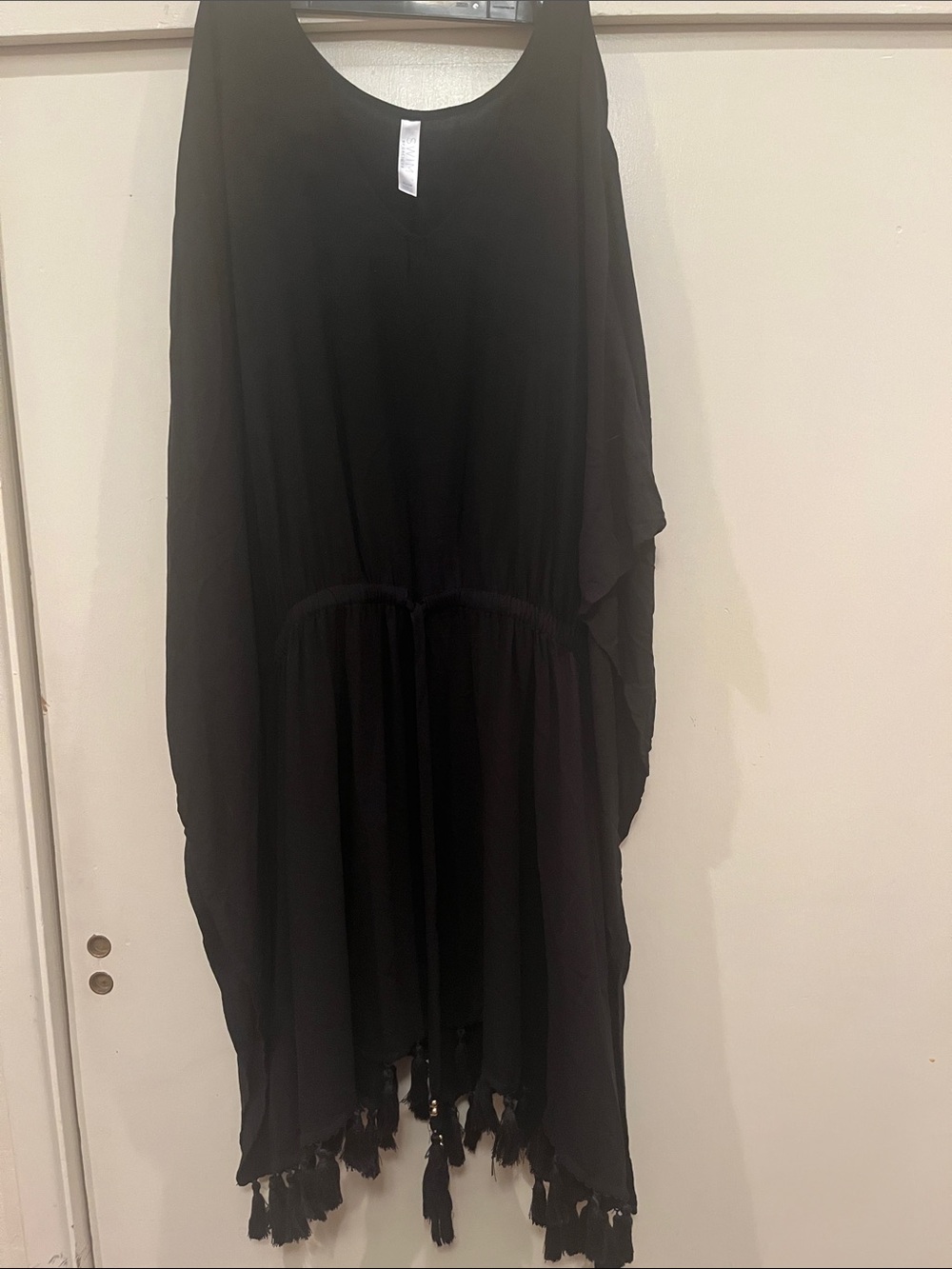 Cacique Black Raton with drawstring waist &!Tassel-Hem coverup